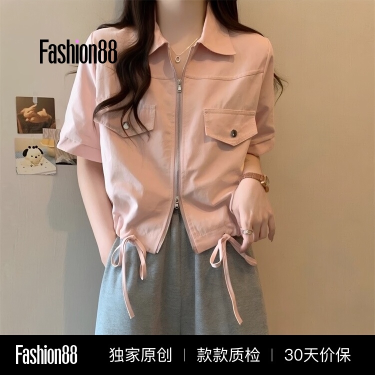 Short-Sleeved Workwear Top for Women, Suitable for Spring, Autumn, and Summer, Plus-Size Design for Slightly Plump Figures, Slimming Effect, Stylish Double-Zipper Polo Shirt Short-Sleeved Workwear Top for Women, Suitable for Spring, Autumn, and Summer, Plus-Size Design for Slightly Plump Figures, Slimming Effect, Stylish Double-Zipper Polo Shirt