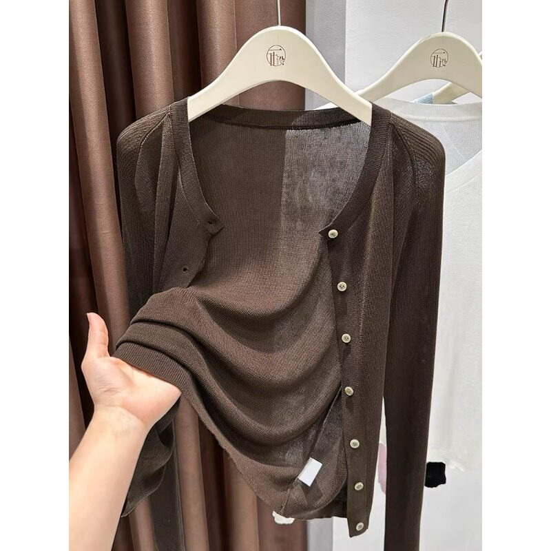 Melard Coffee-Colored Chanel-Style Knit Cardigan 2026 New Niche Long-Sleeve Soft Lyocell Tencel Cardigan for Summer