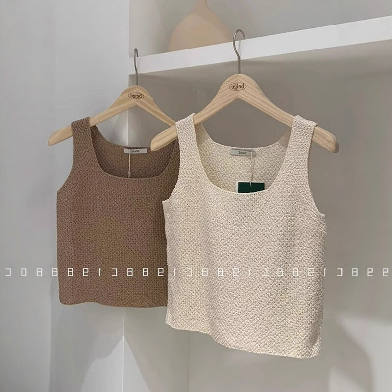 Korean-Style High-End Textured Sleeveless Vest Camisole for Women, Summer Chic Short Knitted Linen Top