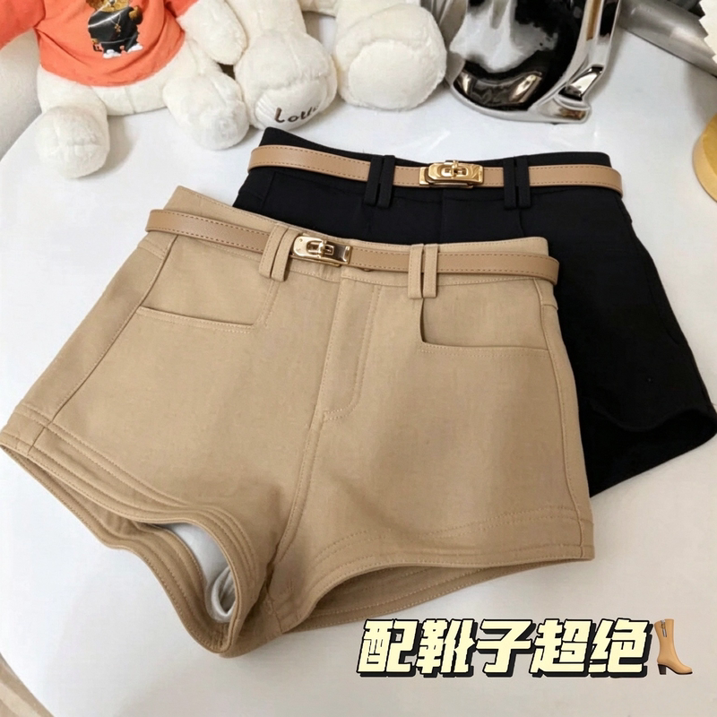 Thickened High-Waisted Casual Shorts for Women, Autumn and Winter Slim-Fit Shorts, Hot Pants, Boot Shorts, Wide-Leg Pants