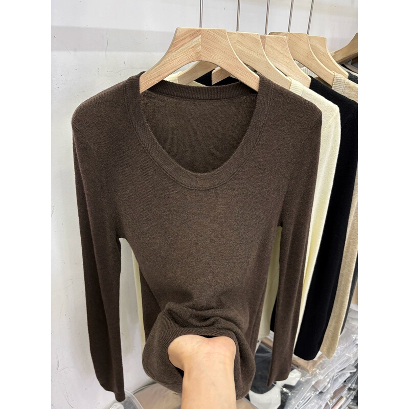 U-Neck Thin Solid Color Long-Sleeve Knit Sweater for Women, Autumn and Winter Slim Fit Versatile Soft Sweater Base Layer Top U-Neck Thin Solid Color Long-Sleeve Knit Sweater for Women, Autumn and Winter Slim Fit Versatile Soft Sweater Base Layer Top
