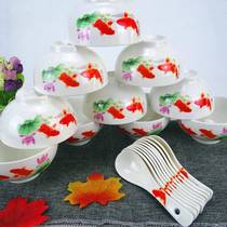 Straight mouth bowl household ceramic tableware fish bowl tall Japanese rice bowl anti-scalding noodle bowl soup bowl with free spoon every year