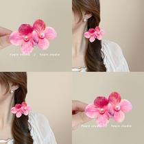 Human Peach Phalaenopsis Flower Hair Clip Pearl Flower Holiday Style Side Duckbill Clip Super Fairy Hair Accessory