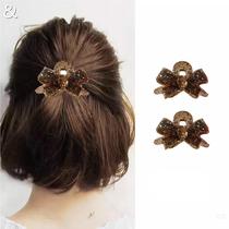 Womens new style hair clip with rhinestone bow on the back of the head small grab clip half-tied short hair clip transition period artifact
