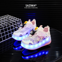 Heelys shoes childrens light-up twist shoes invisible explosive roller skating retractable girls Princess Kuromi hollow