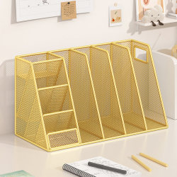 Office Desk Storage Rack File Storage Box Office Supplies File Rack Desktop Bookshelf Multi-Layer Large Capacity File Frame Folder A4 Paper Document Organizer Metal Bookend Rack