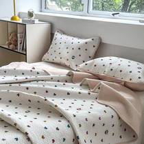 2024 new 100 pure cotton double-sided straight edge washed cotton bed cover four-piece set anti-slip single-piece quilted thick bed sheet