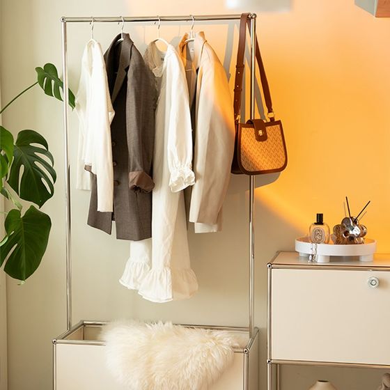 USM中古落地挂衣架穿衣镜w衣帽架带镜子一体不锈钢卧室全身试衣镜