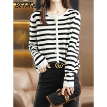 BEFANSIANs eye-catching classic reproduction stripes save the boring basic cashmere wool all-match cardigan
