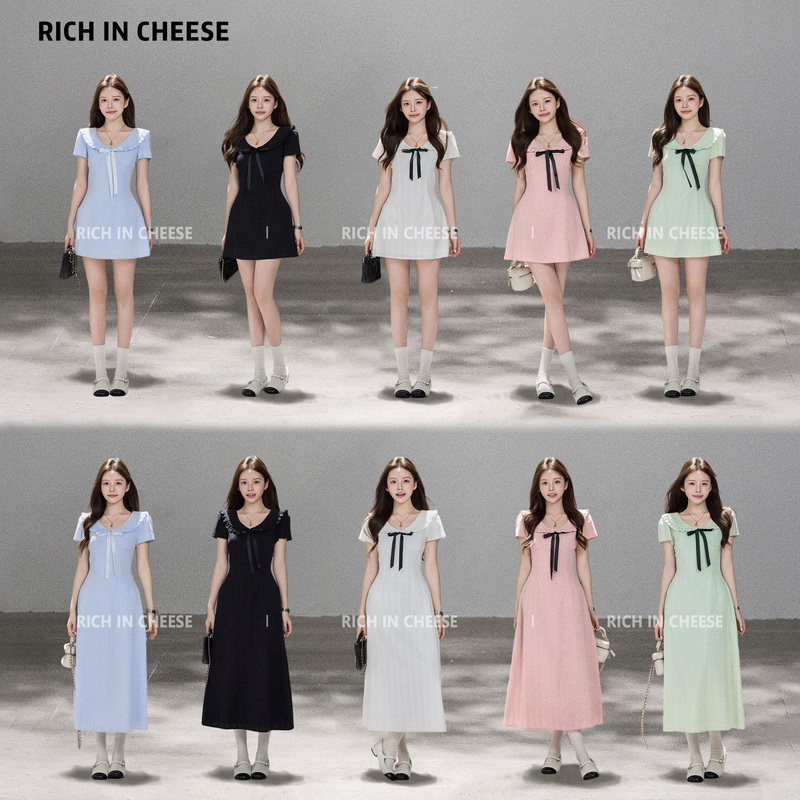 Jin Chuan Chuan Dream Girl Pure Cotton Summer French Style Bow Tie Waist Dress Jin Chuan Chuan Dream Girl Pure Cotton Summer French Style Bow Tie Waist Dress