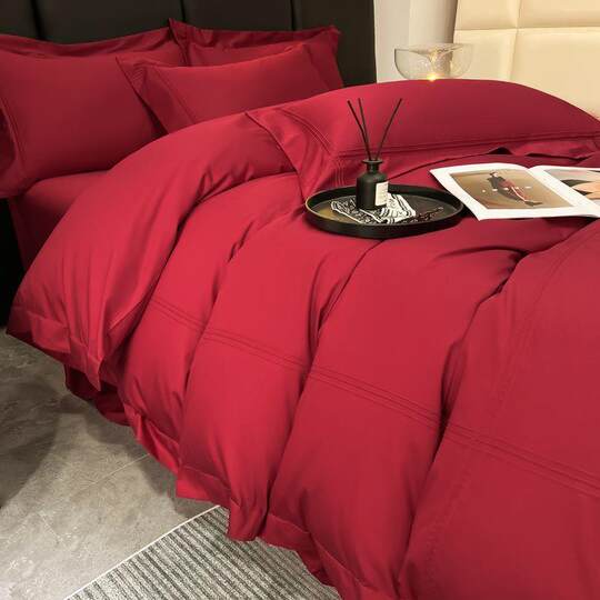 Casual Red Wedding Four-Piece Set of Wedding Bed Sheetss, Pure Cotton Quilt Cover, Accessible Luxury Dowry Bedding, Wedding