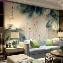 8D New Chinese meditation Lotus Wall Paper Water Ink Lotus Living Room Tea Room TV Background Wall 3d Solid Mural Wall