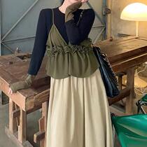 Pinyou Design Ruffled Suspender Womens 2024 Spring and Summer New Irregular Niche Pleated Vest Top