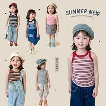 Childrens Clothing Childrens Striped Versatile Vest 2024 Summer New Girls Korean Style Suspender Style Casual Vest Top