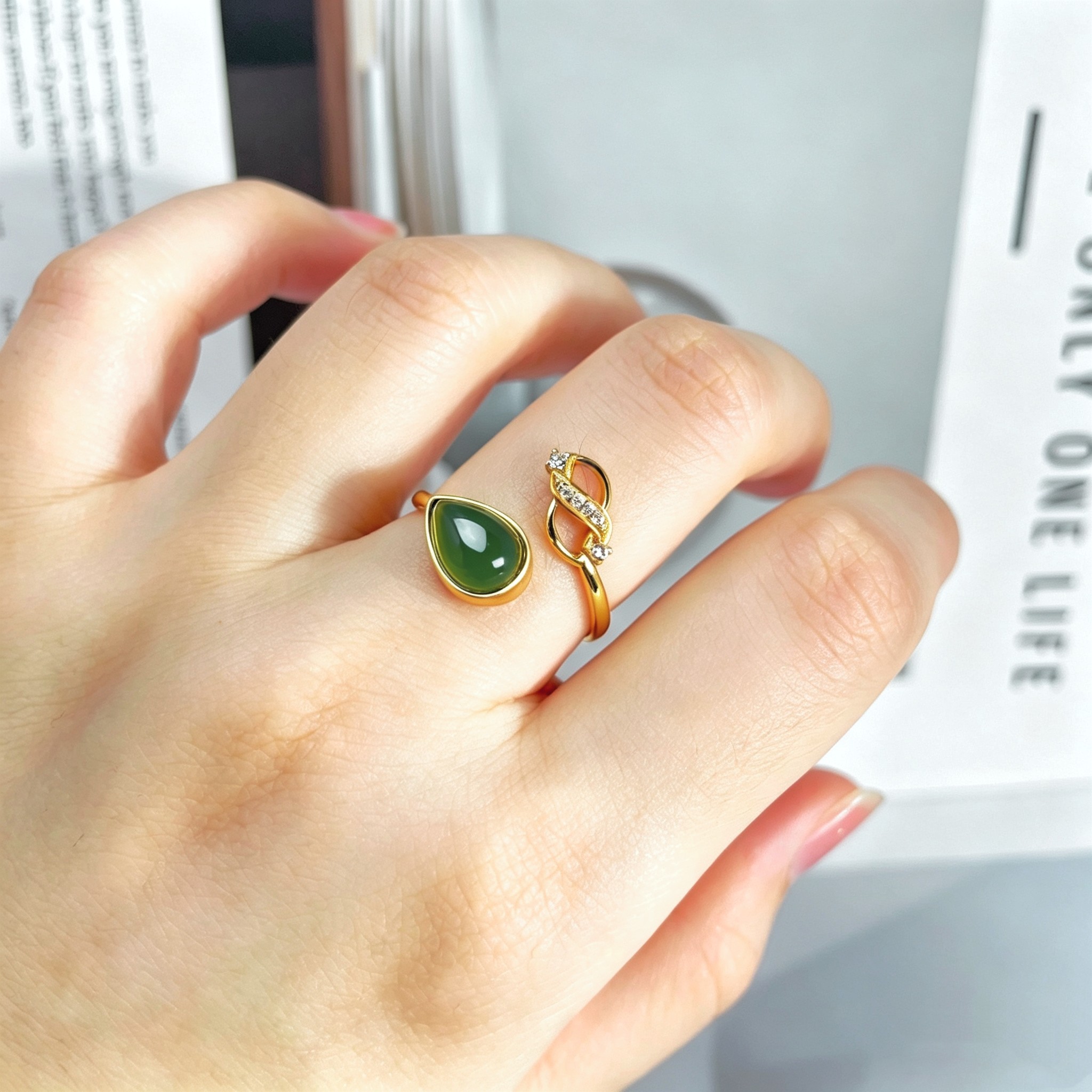 S925 silver inlaid Hetian jade jasper ring 11121