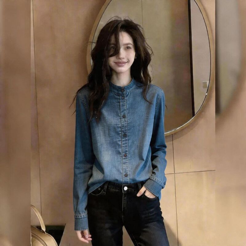 2026 Summer New Style Super Stylish Blue Denim Shirt for Women, Long-Sleeved, Versatile and Elegant Top for Work Wear 2026 Summer New Style Super Stylish Blue Denim Shirt for Women, Long-Sleeved, Versatile and Elegant Top for Work Wear