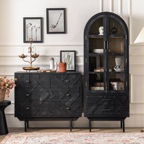 Black new Italian sideboard tempered glass large capacity high cabinet wine cabinet creative B&B hotel storage cabinet
