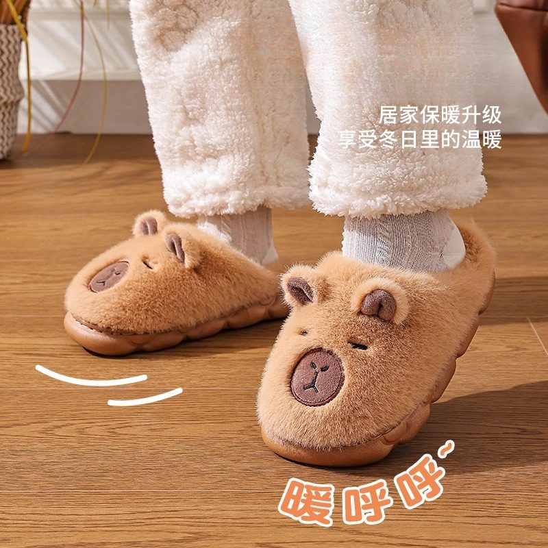 Children's Cotton Slippers for Boys and Girls, Winter Warm and Cold-Proof, Indoor Non-Slip, Cute Cartoon Furry Heel-Covered Cotton Shoes