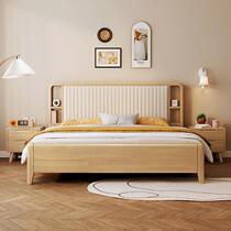 Soft back solid wood box bed soft package bed master bedroom bed modern simple light luxury log style drawer bedside storage bed