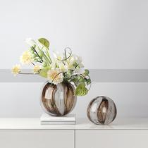Light luxury art round water-cultured glass design vase flower art sales office living room dining table flower arrangement flower arrangement ornaments