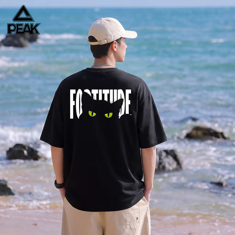 Peak Pure Cotton Short-Sleeved T-Shirt for Men, New Summer Style, Loose Casual Trendy Black Sports Half-Sleeve Top Peak Pure Cotton Short-Sleeved T-Shirt for Men, New Summer Style, Loose Casual Trendy Black Sports Half-Sleeve Top
