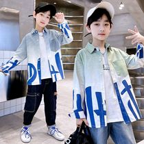 Balabalas first order immediate discount for big childrens gradient letter cotton shirt is trendy and fashionable for boys with personality this year