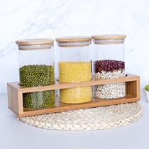 Glass sealed jars for tea storage OTL storage glass jars bamboo rack kitchen dried fruits and grains transparent flower storage bottle storage