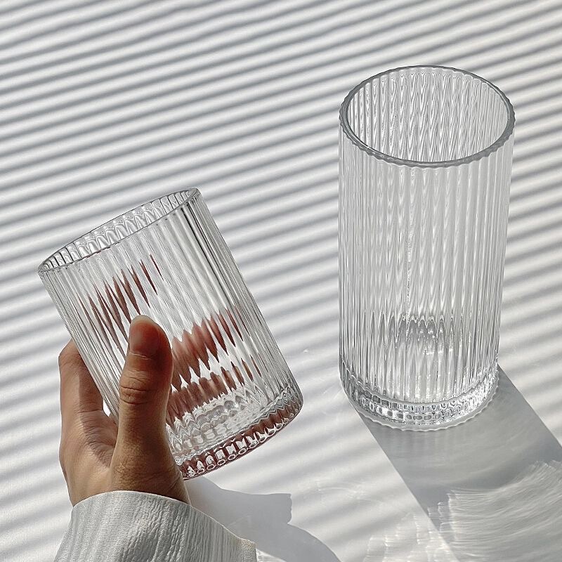 ins Simple Striped Glass Cup Iced Americano Latte Coffee Cup Juice Cup Cold Drink Cup Milk Cup Household Water Cup ins Simple Striped Glass Cup Iced Americano Latte Coffee Cup Juice Cup Cold Drink Cup Milk Cup Household Water Cup