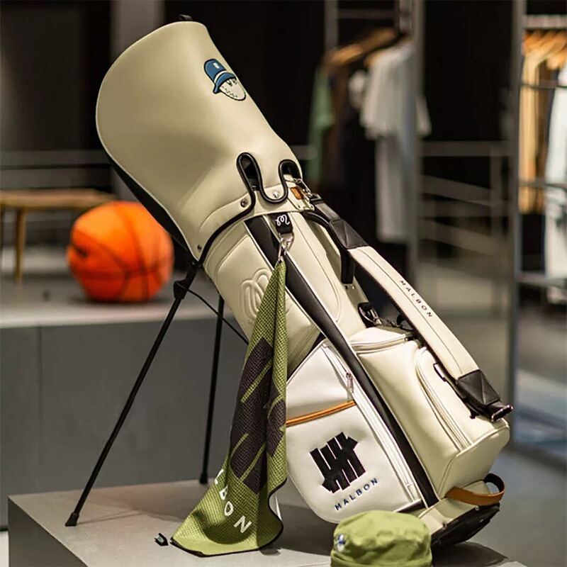 Malbon Co-Branded New Golf Bag Stand Bag for Men and Women, Waterproof Pu Shoulder Bag, Lightweight, Double Cap, Fashionable