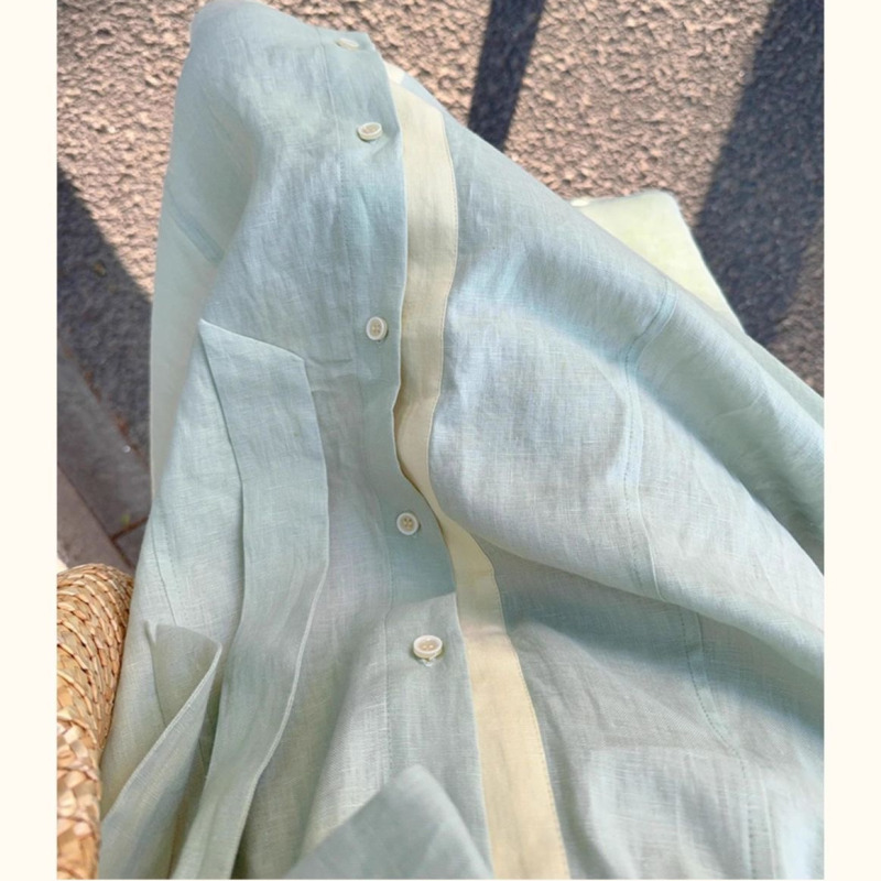 Plus Size 150kg Beautiful and Sweet Green Dress with Cinched Waist, Summer Tie-Up Waist, Slimming Mid-Length Shirt Dress