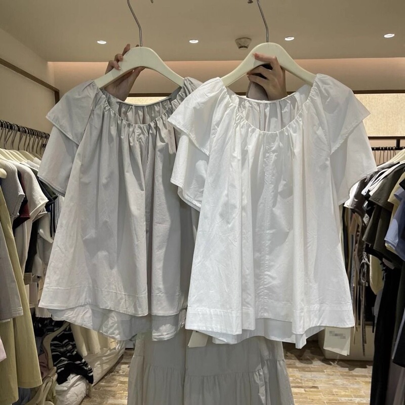 Plus Size 150kg Korean Style Ruffled Shirt for Women, Short-Sleeved, Loose-Fitting, Belly-Covering, Slimming Babydoll Shirt for Summer