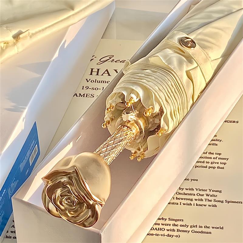 Birthday Gift for Girlfriend, High-End Luxury Rose-Handle Umbrella, High-Quality, Dual-Purpose for Sun and Rain, from a Premium Manufacturer