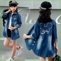Barabaza girls denim jacket 2024 new medium and large childrens style spring and autumn Korean style student mid-length style