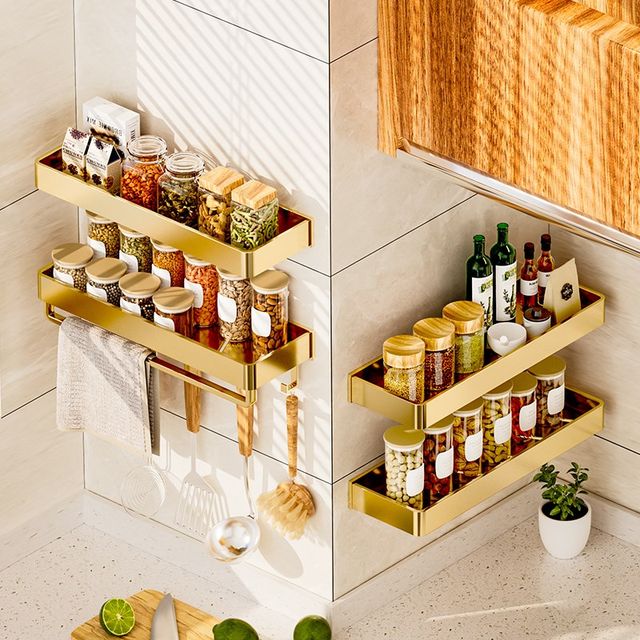 Kitchen storage rack golden seasoning wall-mounted wall rack H multi-function household goods storage rack