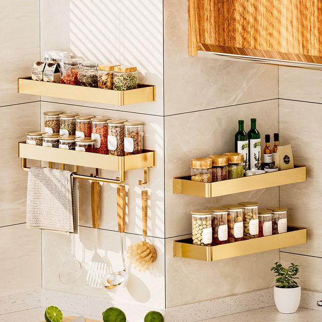 Kitchen storage rack golden seasoning wall-mounted wall rack H multi-function household goods storage rack
