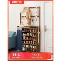 Shoe rack and coat rack integrated solid wood entry door entrance cabinet shoe cabinet home door multi-layer wall with hanging clothes rack