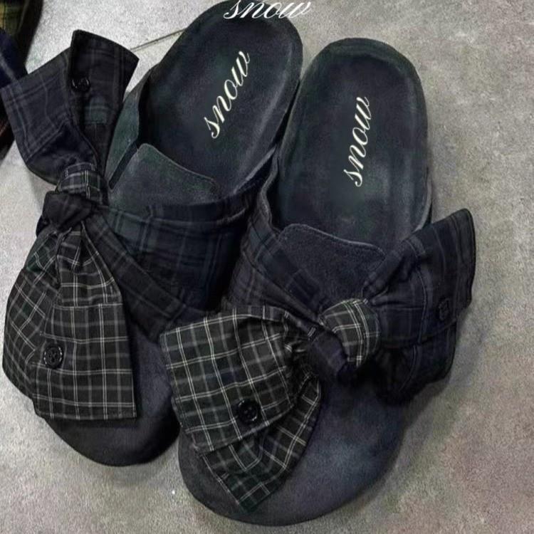 Retro Denim Plaid Bowknot Mules for Women, 2025 New Style Slip-On Lazy Sandals Retro Denim Plaid Bowknot Mules for Women, 2025 New Style Slip-On Lazy Sandals