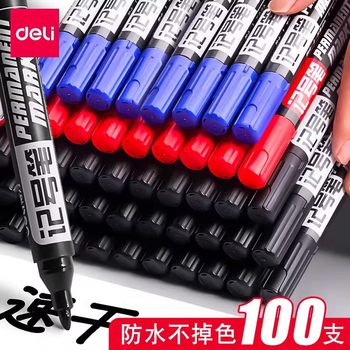 Deli Black Waterproof and Oil-Proof Permanent Marker Pen, Oil-Based Marker Pen, Large Tip, Thick Tip, Special for Construction Sites