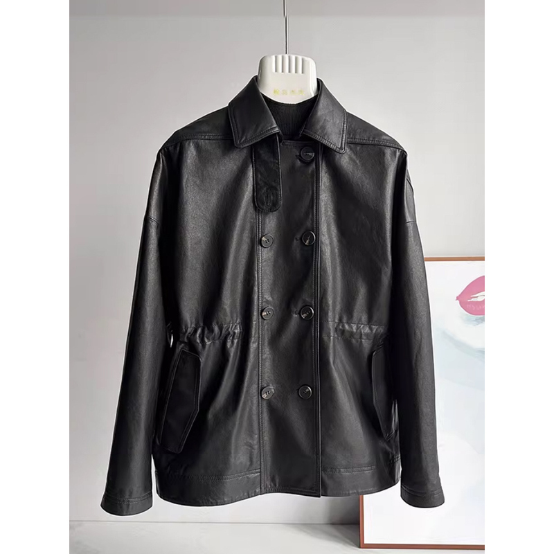 Imported Top-Grain Ultra-Thin Sheepskin Vegetable-Tanned Oil-Waxed Genuine Leather Coat for Women, Mid-Length, Elegant, Waist-Cinching, Popular Trench Coat