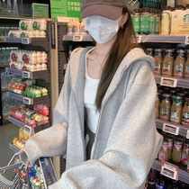 Jacket womens spring and autumn hooded spring sweatshirt 2024 early spring new zipper cardigan gray thin sports casual