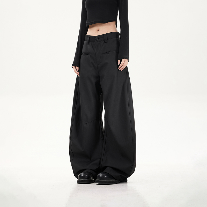 Sundayplan Niche High-End Black Drapey Casual Trousers for Women, Loose Scimitar-Style Versatile Slimming Wide-Leg Pants Sundayplan Niche High-End Black Drapey Casual Trousers for Women, Loose Scimitar-Style Versatile Slimming Wide-Leg Pants