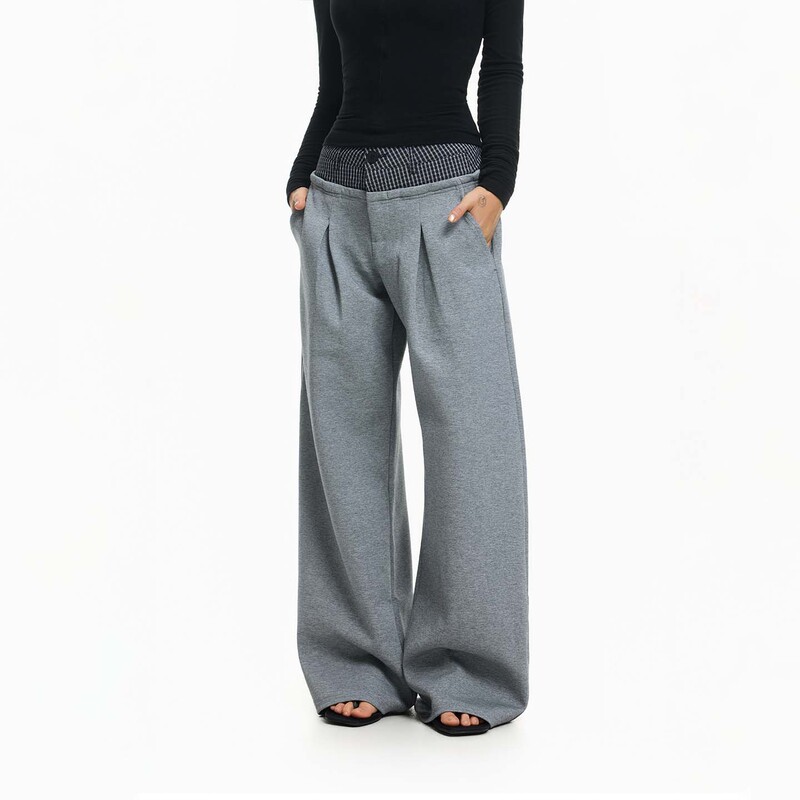 Sundayplan Double Waistband Faux Two-Piece Color-Blocked Design with a Relaxed and Drapey Feel Casual Sweatpants