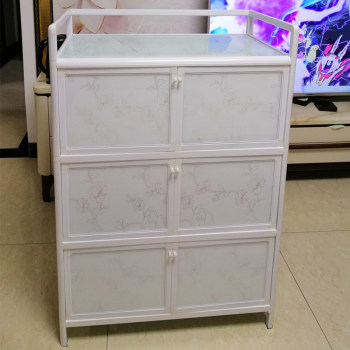 Aluminum alloy cabinet rental house simple kitchen storage rack storage cabinet side cabinet thickened stainless steel household bowl cabinet