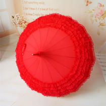 Bridal umbrella lace wedding umbrella big red sunny umbrella wedding umbrella long handle retro Korean style princess umbrella