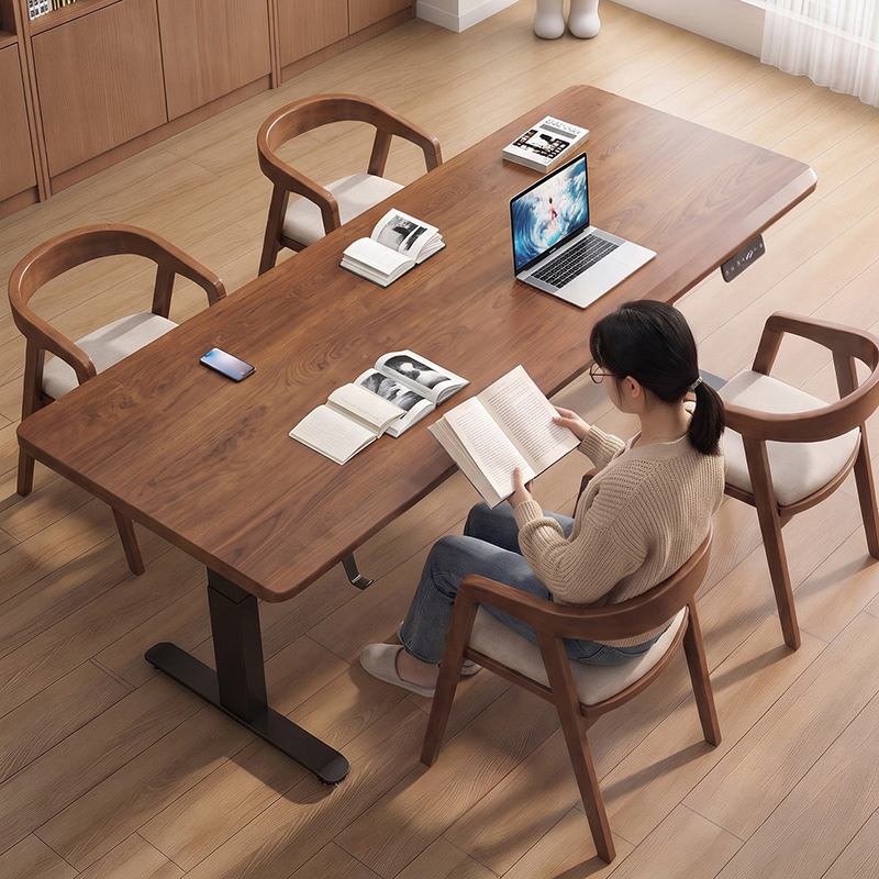 Home Electric Adjustable Desk for Living Room, Multi-Person Study Desk with Power Outlet, Rectangular Office Workstation