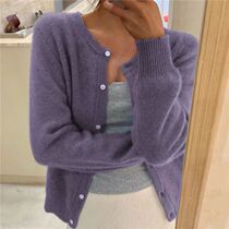 Solid Color Knitted Cardigan Women Korean Single Breasted Lo