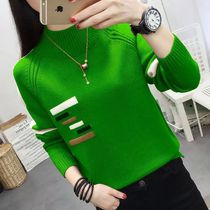 Fashion Half High Collar Knitted Spliced ​​Loose Sweater Women