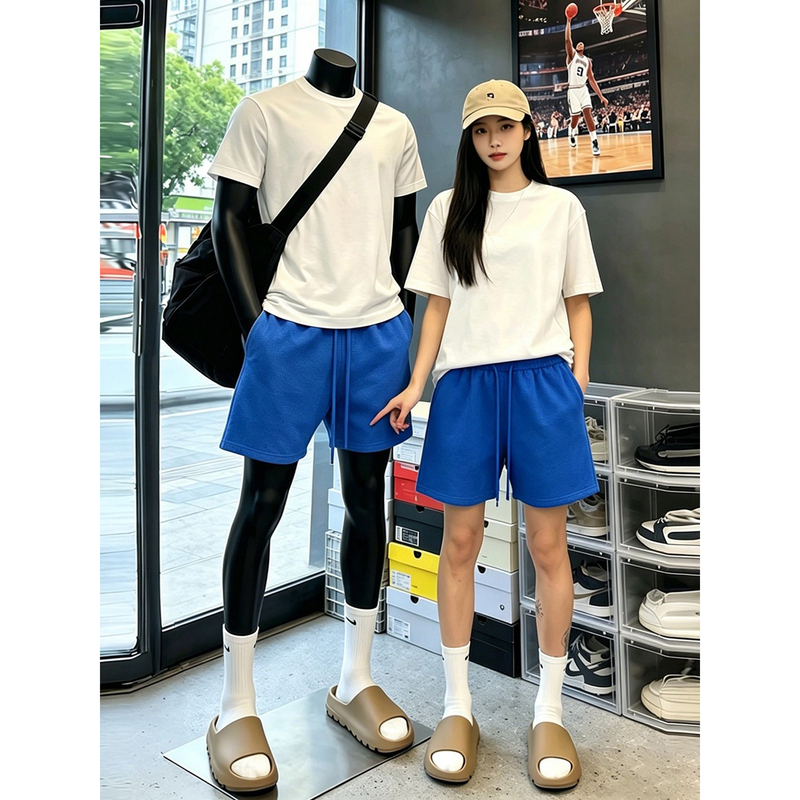 American-Style Fitness Klein Blue Shorts for Men, Summer Thin Outerwear, Three-Quarter Length Straight-Leg Over-The-Knee Casual Sports Pants