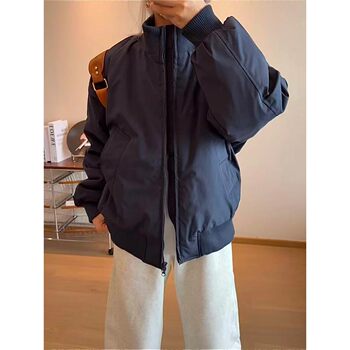 Navy blue bomber jacket men's autumn and winter style Navy blue bomber jacket men's autumn and winter style