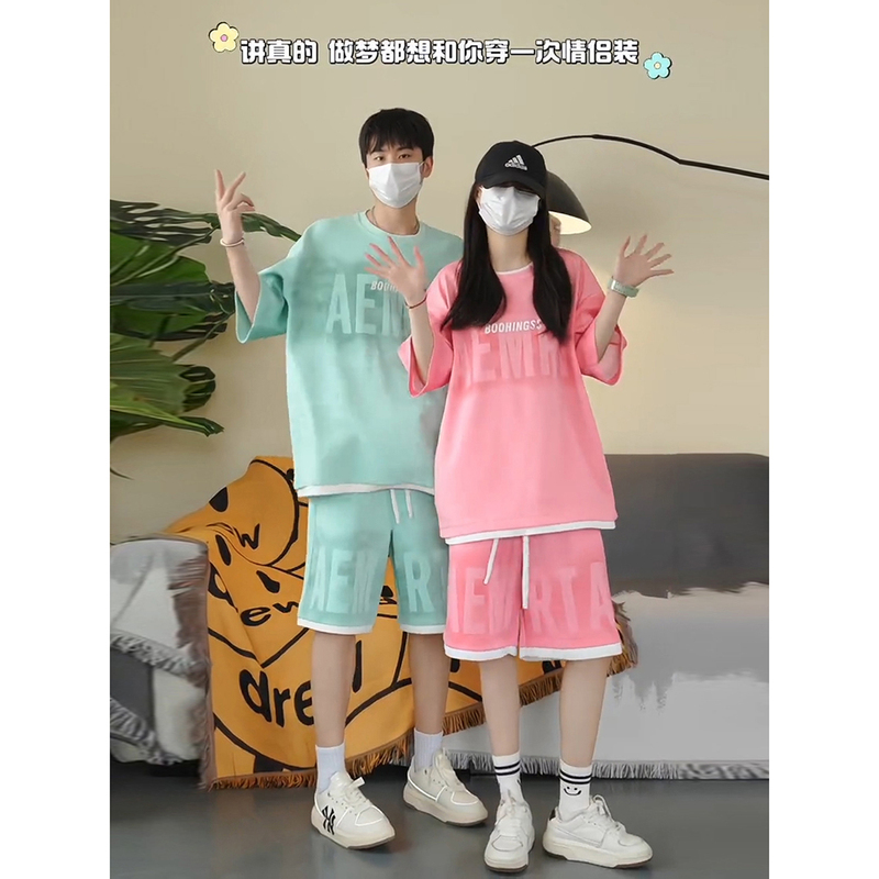 Different Couple Outfits for Summer Dopamine Style, Short-Sleeved Shorts, Cool and Edgy Street Style, Sporty Two-Piece Set Different Couple Outfits for Summer Dopamine Style, Short-Sleeved Shorts, Cool and Edgy Street Style, Sporty Two-Piece Set